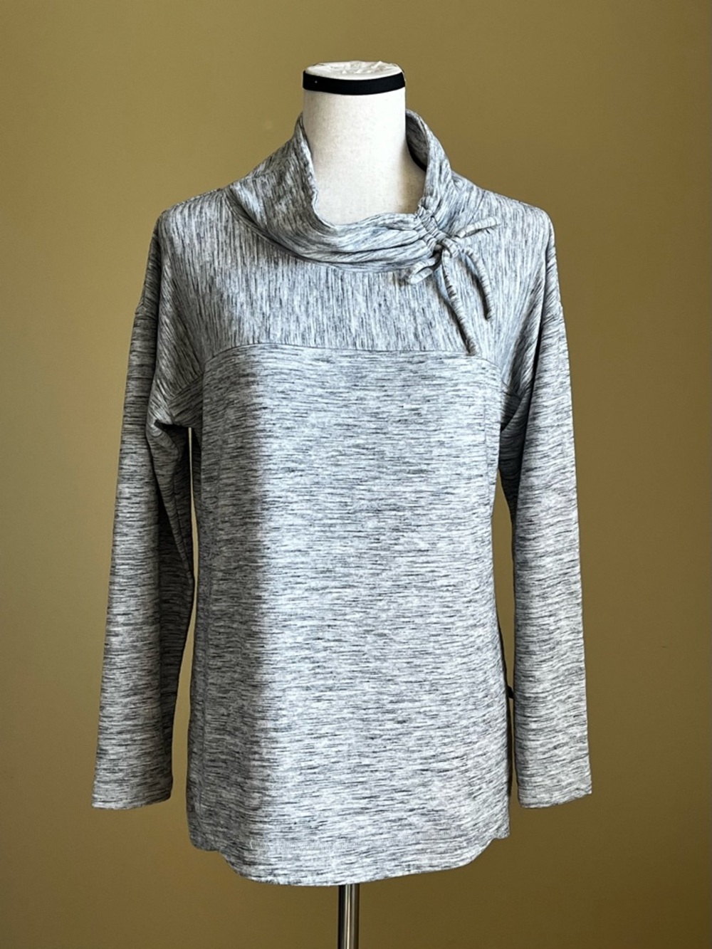 Talbots - Gray Marled Cowl Neck Pullover with Tie Detail - Small